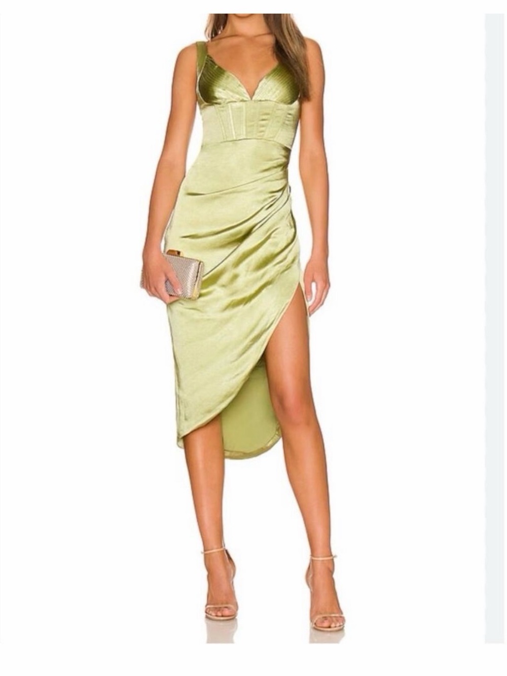 Elliatt Satin High-Low Dress in Lime